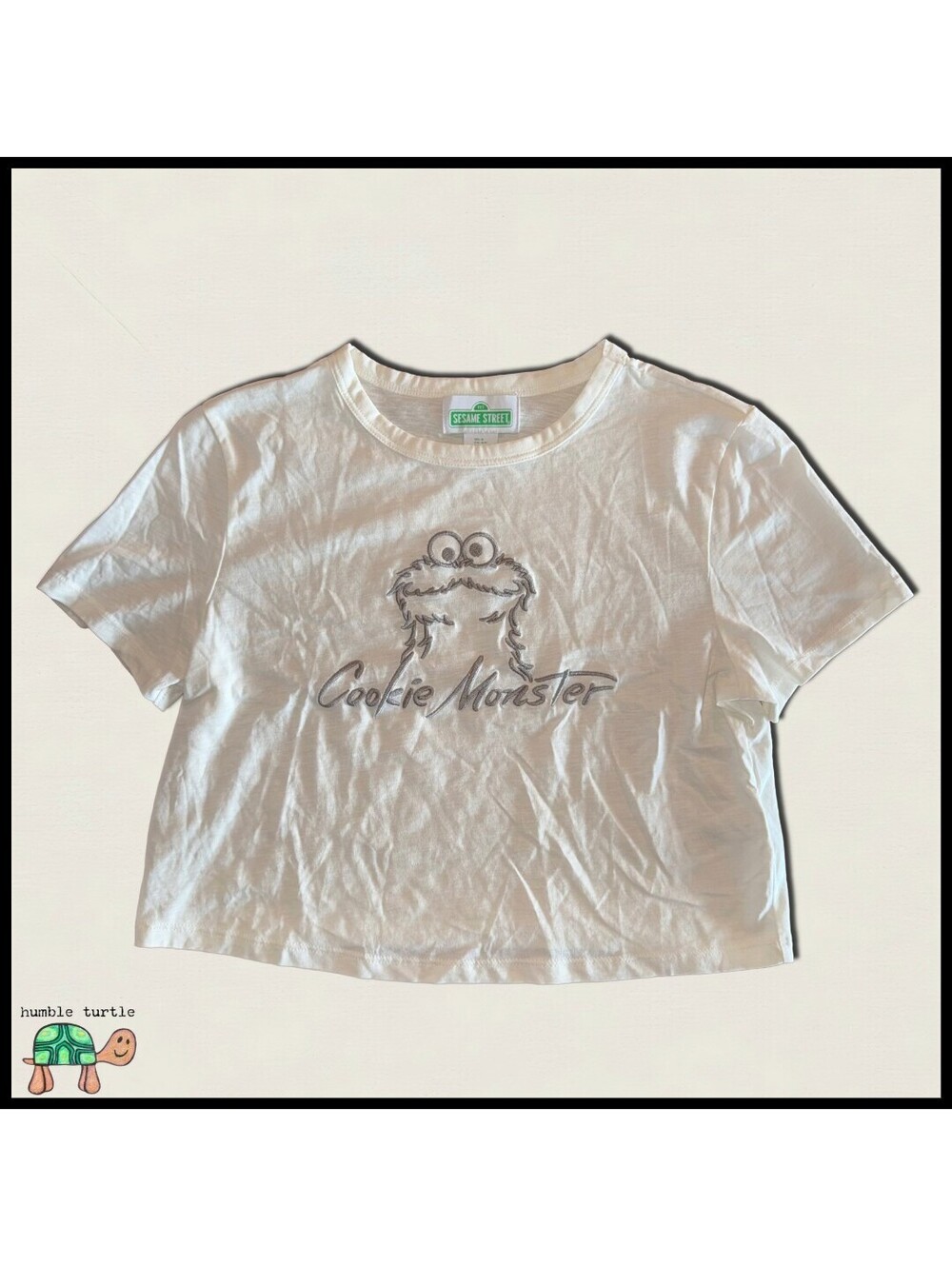 Sesame Street Cookie Monster White Crop T-Shirt | Size S | NWOT